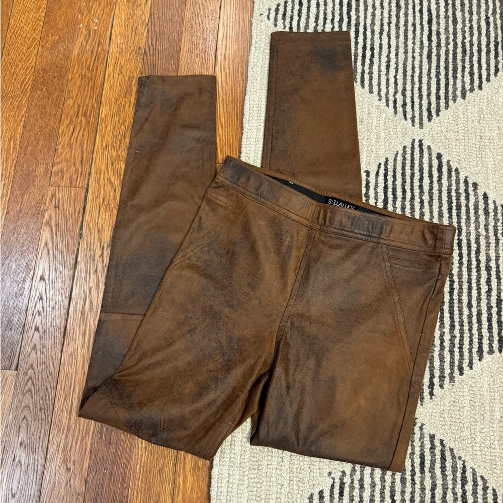 Brown Faux Leather Pleather Edgy Leggings - Picture 5 of 8